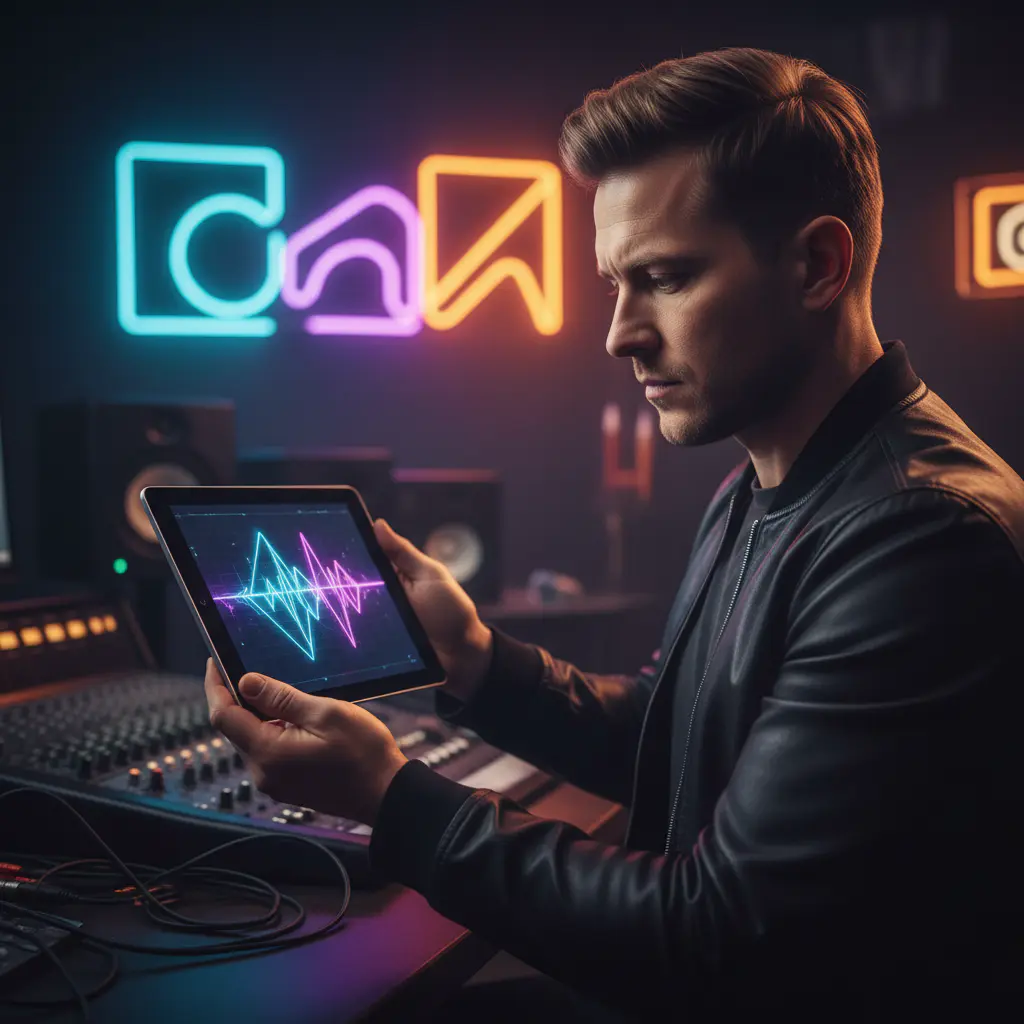 Producer holding tablet